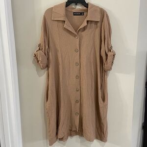 Nina Leonard Tan Button Down Shirt Dress